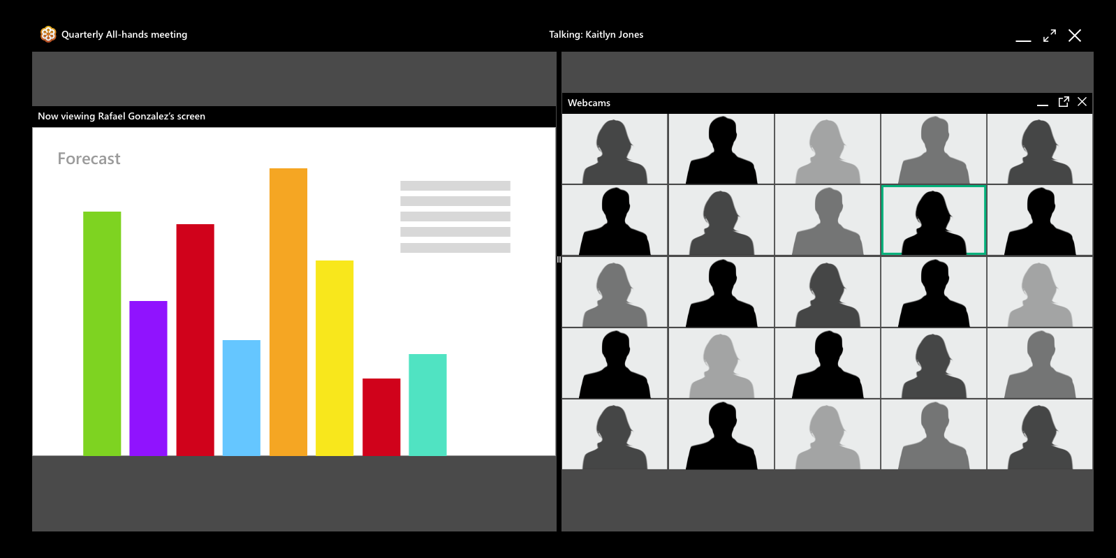 Webcams and screensharing split pane