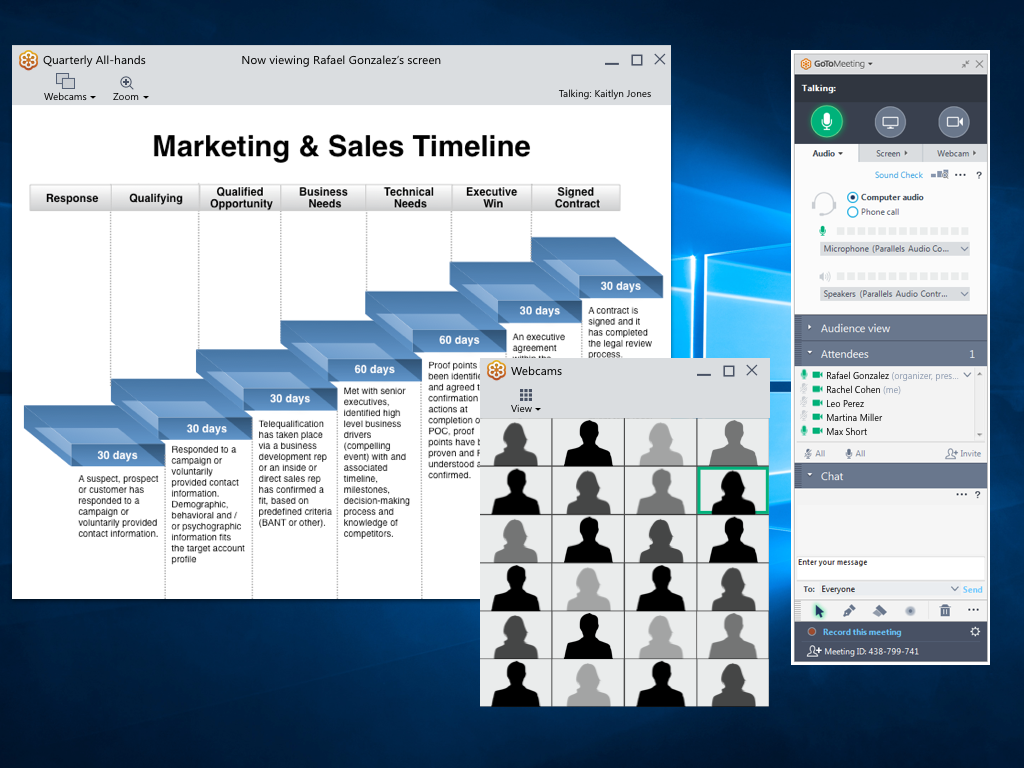 Undock webcams. In this prototype, the user undocks webcams, and then presumably they take this window and drag it over to another monitor. It looked good in theory but tested poorly in real life.