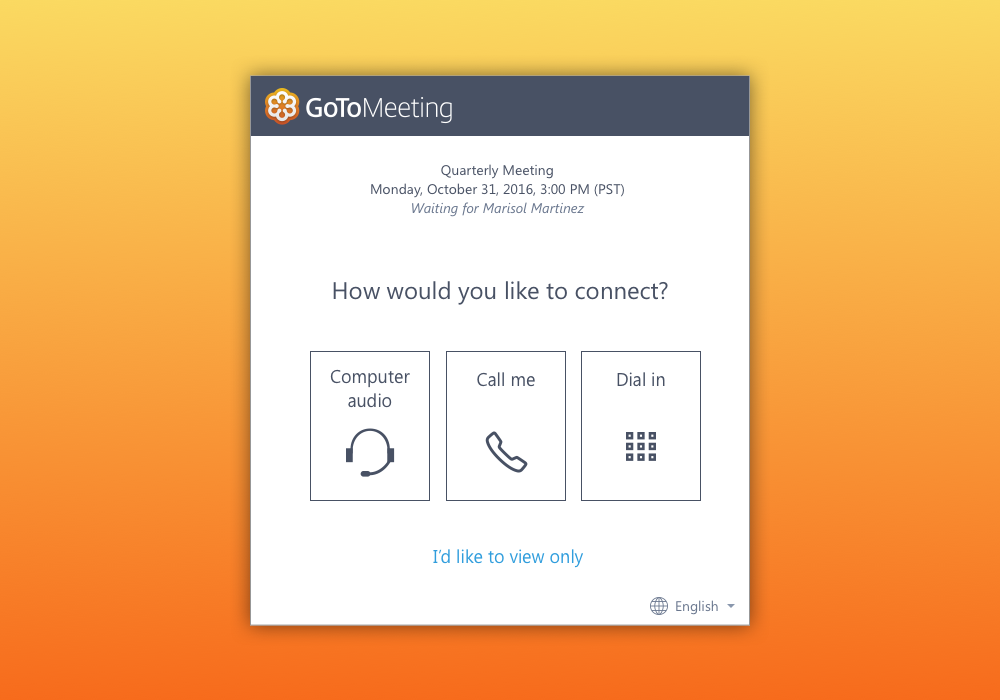In this iteration, the user is presented with four choices instead of two. Call Me and Dial in are separated at the top level, and an audio-only mode is included at the bottom for silent viewing. This flow tested more or less the same as two options…