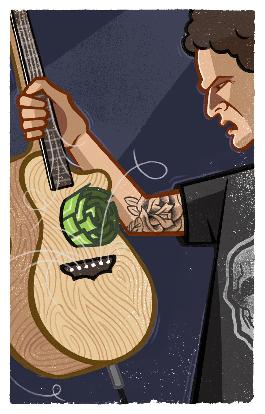  Illustration in  Magnet Magazine , for an article that subverted the concept of Kickstarter, imagining a crowdfunding site that would pay crappy musicians to stop making music. Art direction by Jamie Leary. 