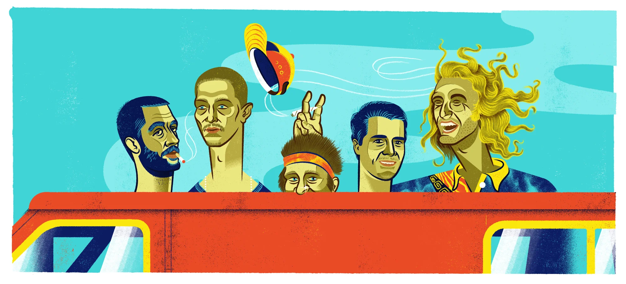  Illustration of the Toy Machine Skateboards team. Inspired by Thrasher Magazine/Viceland's  King of the Road  series. 