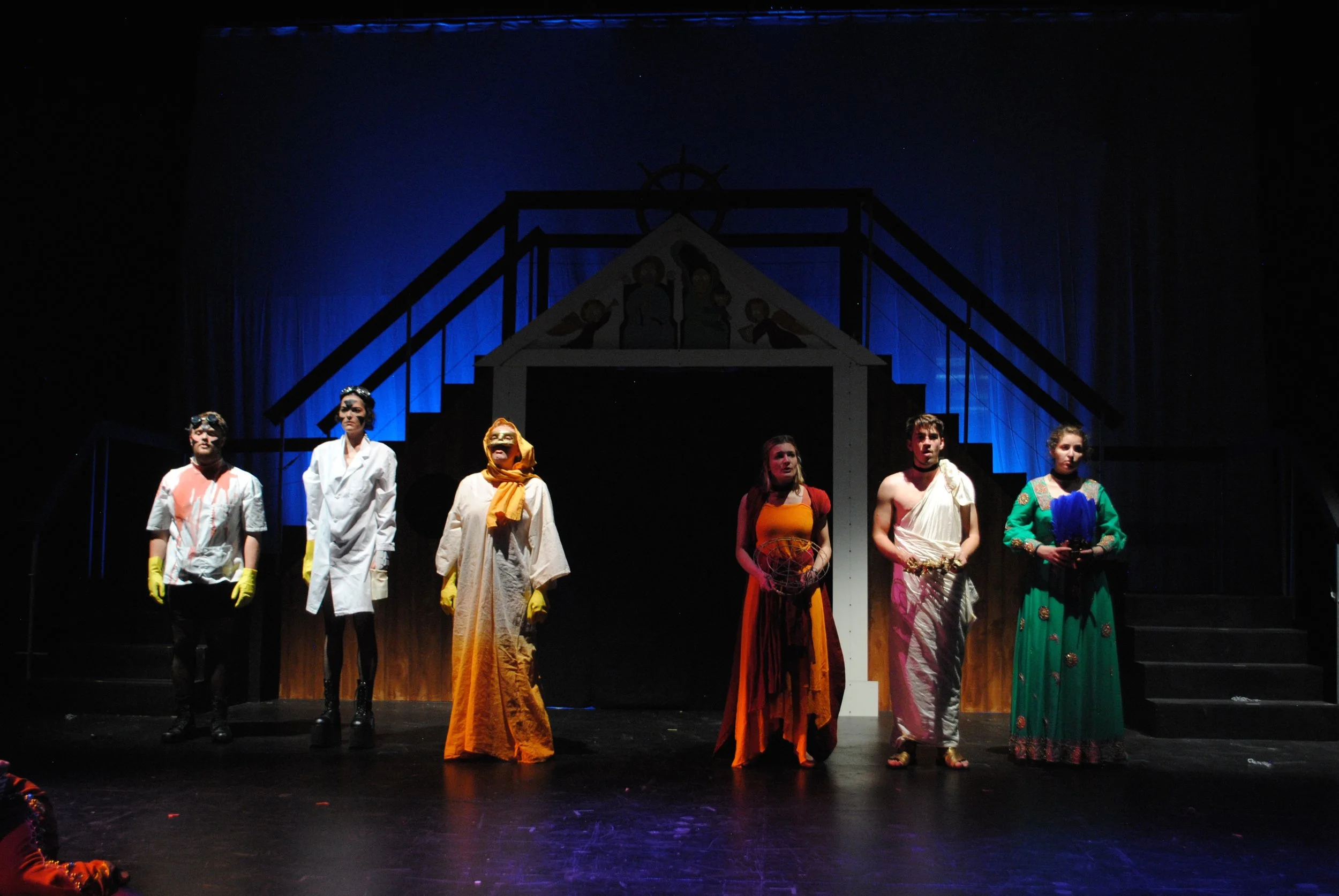 Mr. Burns: a post-electric play || Sam / Homer with (left to right) Will Viederman, Isabella Giovannini, Lilla Brody, Rebecca Brudner, and Annie Saenger at the Iseman Theater