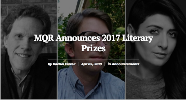 Apr. 5, 2018 Short story "The time of old things" wins the Lawrence Foundation Prize .