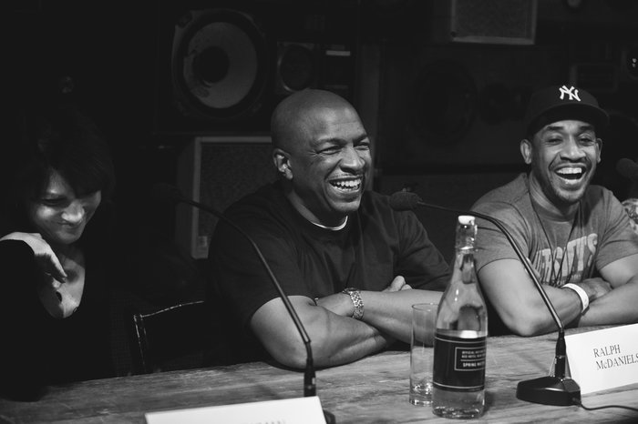 Faith Newman, Ralph McDaniels and Prince Paul at the Ace Hotel Sept. 25. Ebru Yildiz for NPR