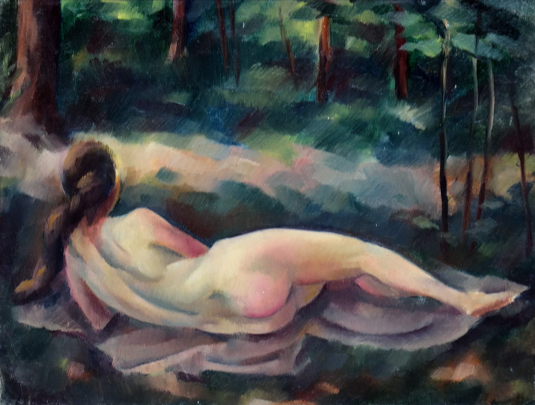 Liegender Akt, um 1920. Öl auf Leinwand. 31 x 40cm