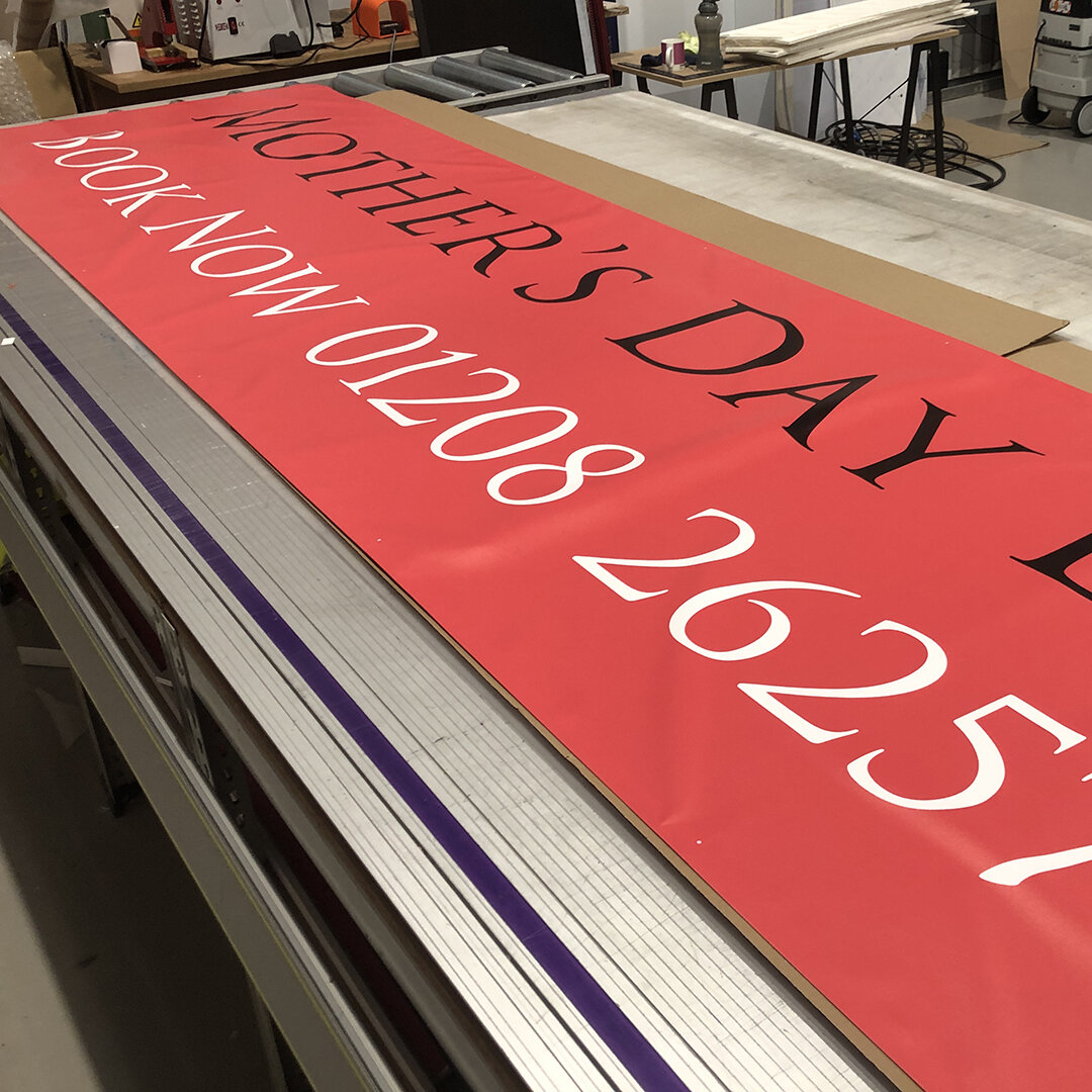 Busy printing, hemming and eyeletting banners in time for Mother's Day this Sunday. If you're looking for quality outdoor banners for your next event, get in touch.