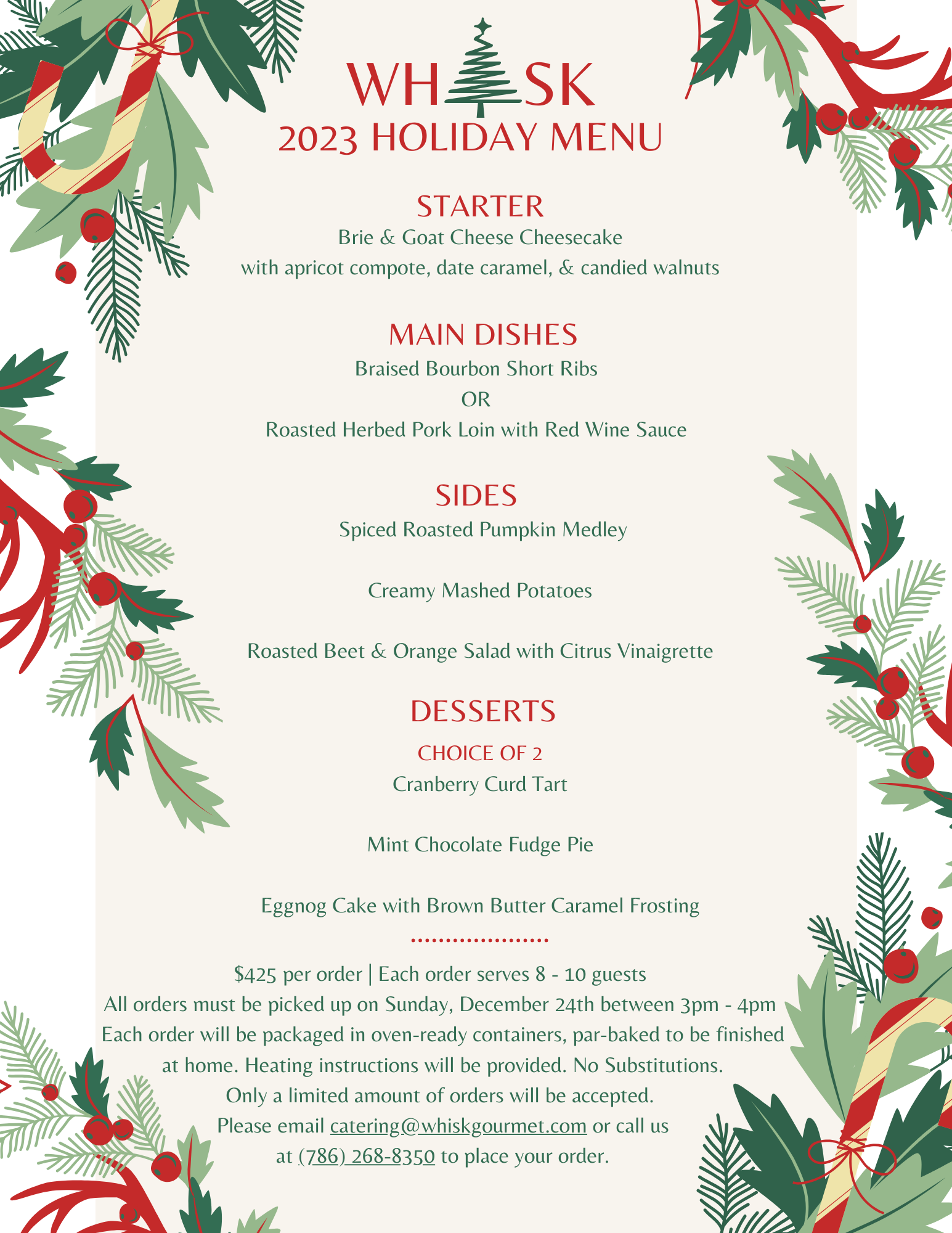 HOLIDAY MENU — Whisk Gourmet