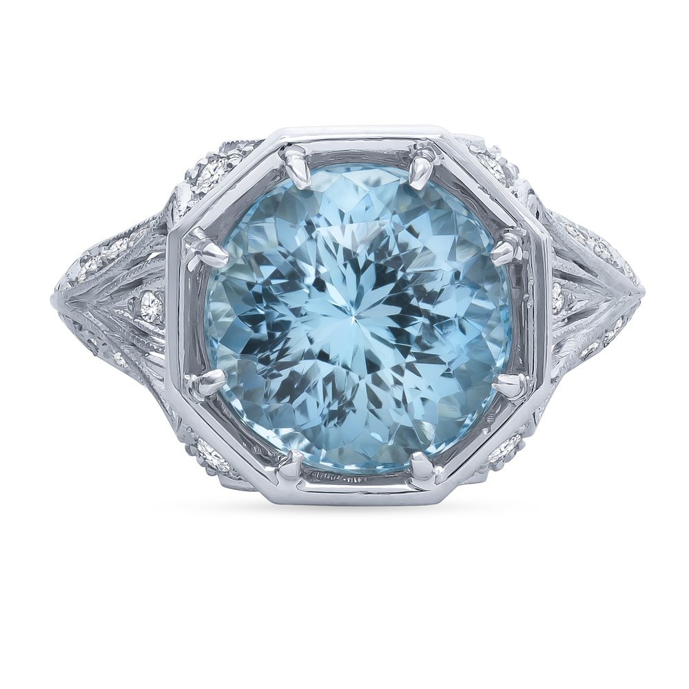 Aquamarine and Diamond Platinum Ring — Emily Sole