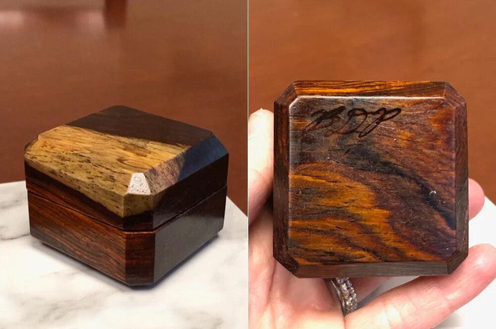 Wooden box that Brad made just for Emily’s ring
