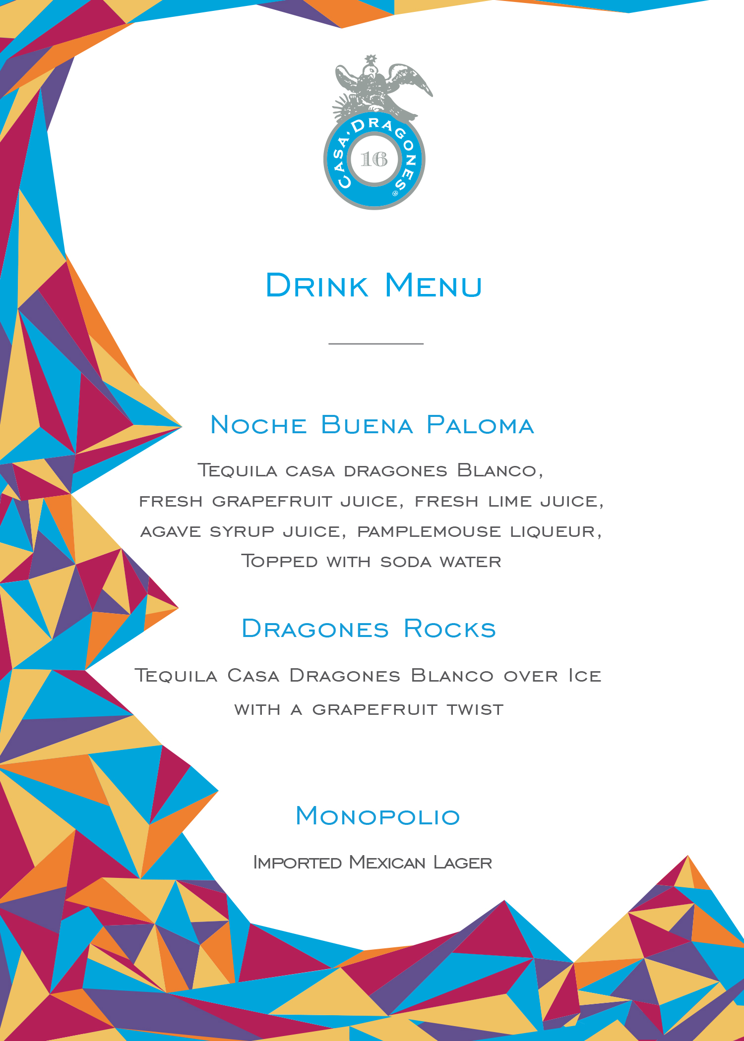 Casa Dragones Special Event Cocktail Menu