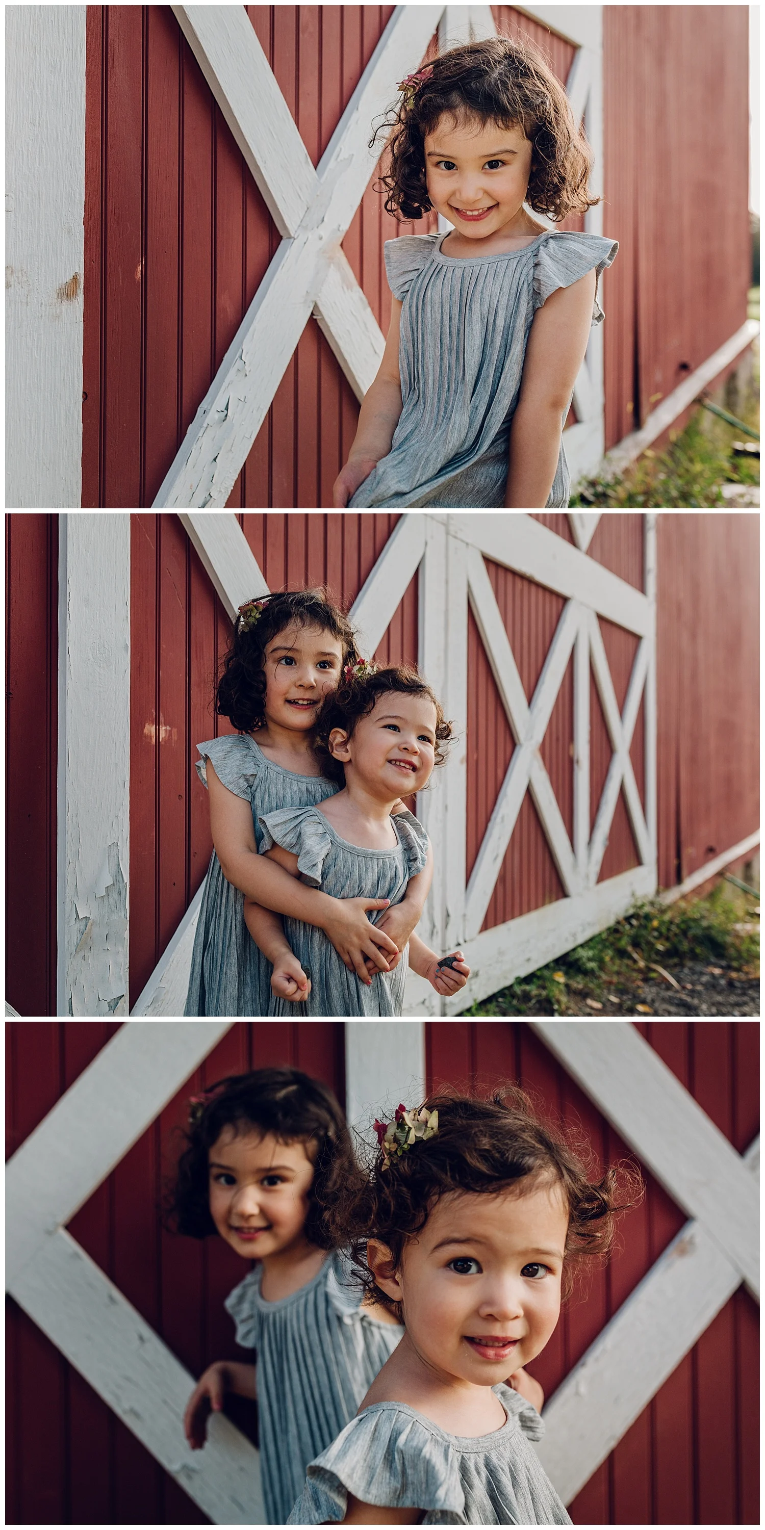 kids with a red barn by laura barr photography
