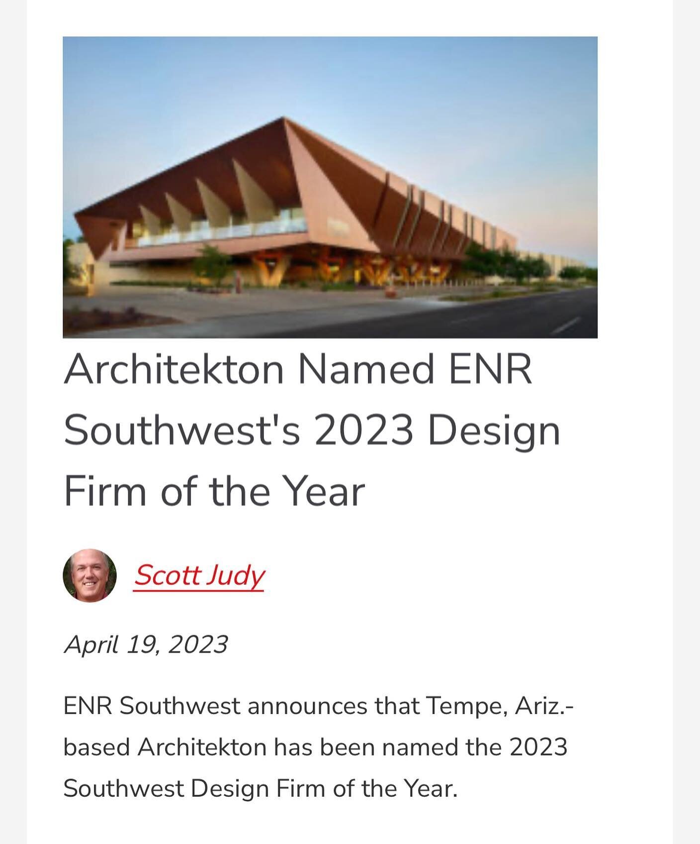 Our entire office is humbled and honored to be recognized as this year&rsquo;s ENR Southwest&rsquo;s Design Firm of the Year. Thank you to every client, builder, and design partner who's passion for design contributed to this acknowledgment. We celeb
