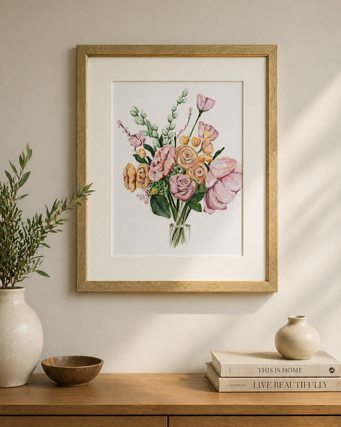 Watercolor Bouquet Series: Pink & Yellow Roses