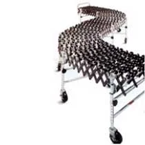 A Wecon Flexible Skate Wheel conveyor in an S shape.