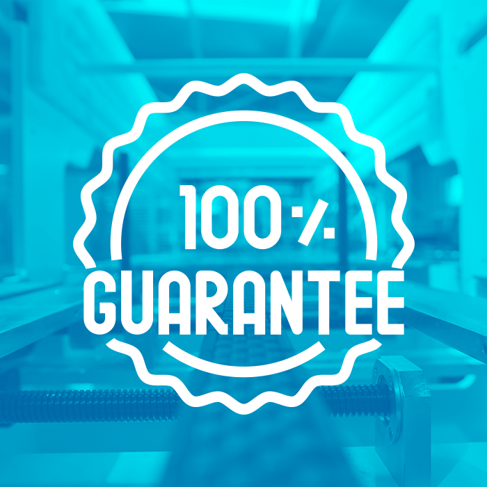 Crawford Packaging 100% Guarantee symbol on light blue background