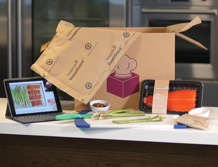 sealed air tempguard insulated packaging material on kitchen counter with mealkit delivery unboxed