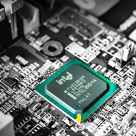 close up of intel motherboard computer part
