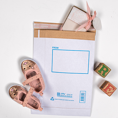 jiffy utility mailer envelope white with kids products on white background