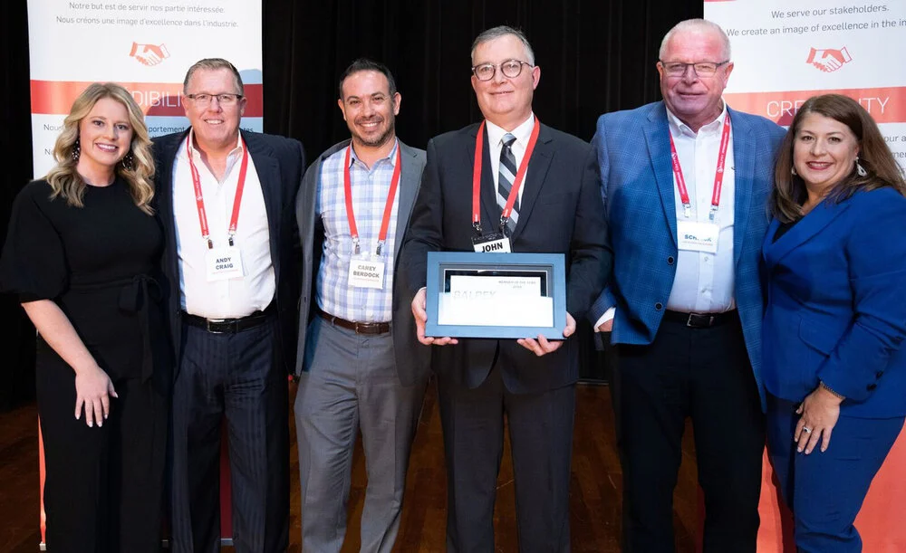 Andy Craig, Carey Berdock, John Ashby, and Marty Schieck accepting the 2019 Balpex Member of the Year Award in the Industrial Packaging Category.