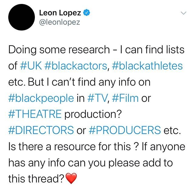 I&rsquo;m interested to find info on #UK #BlackPeople working in #TV #FILM and #THEATRE #Production such as  #Directors and #Producers etc - if you have any info on people then can you please help me by listing here? Thank you xxx