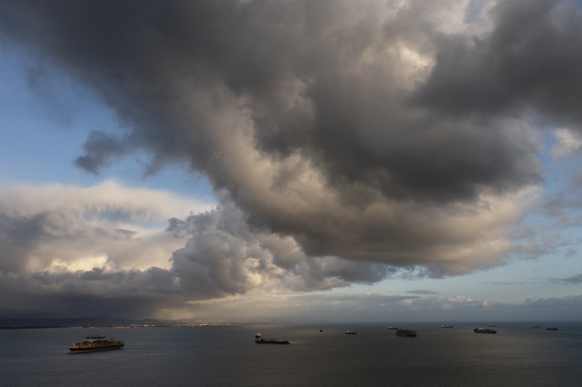 Ships at anchor in SF Bay