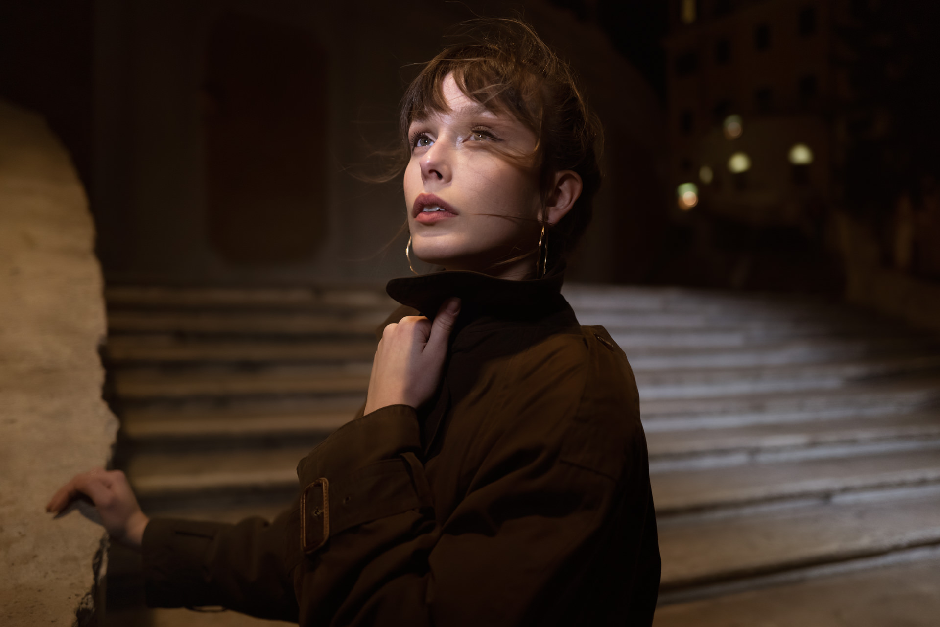 A portrait of Angelica taken on the steps of Piazza di Spagna in Rome. Street lamp mixed with a led light. Aperture f1.7 @ 1600 iso