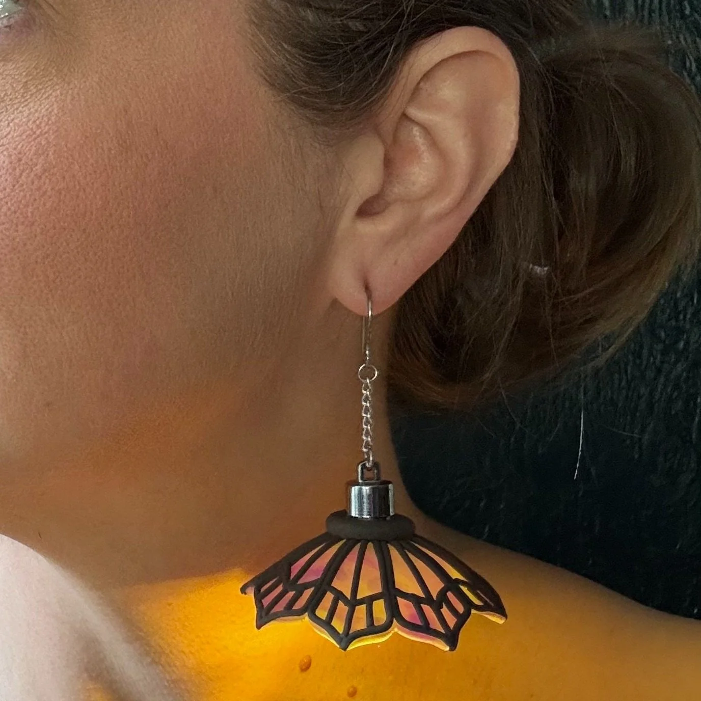 Detailed Purple Petal Glass Earrings