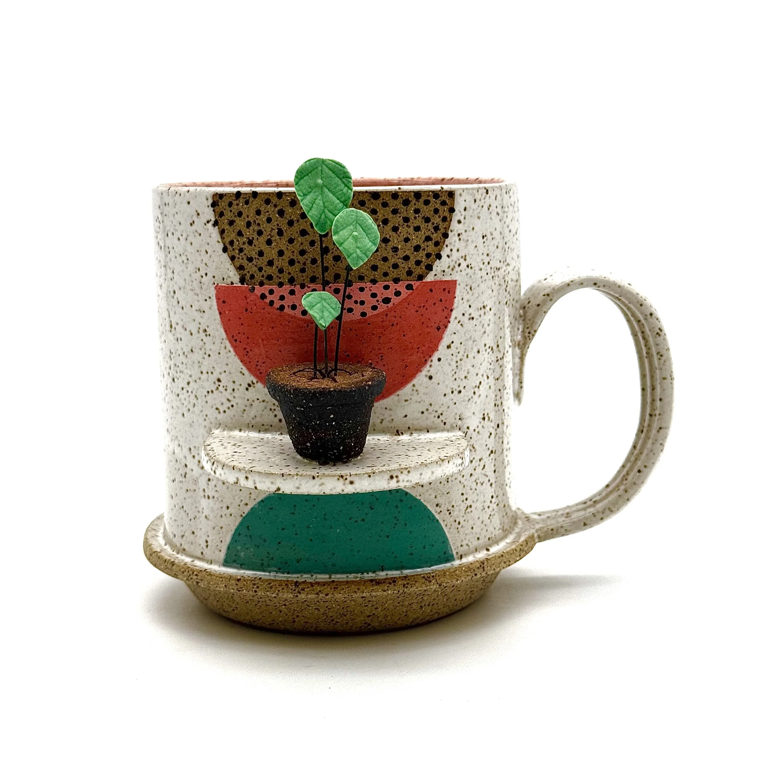 40- Minimal Shape Mug with Jade, Pink and Dot 1/2 circles (most suitable for left handed drinkers)
