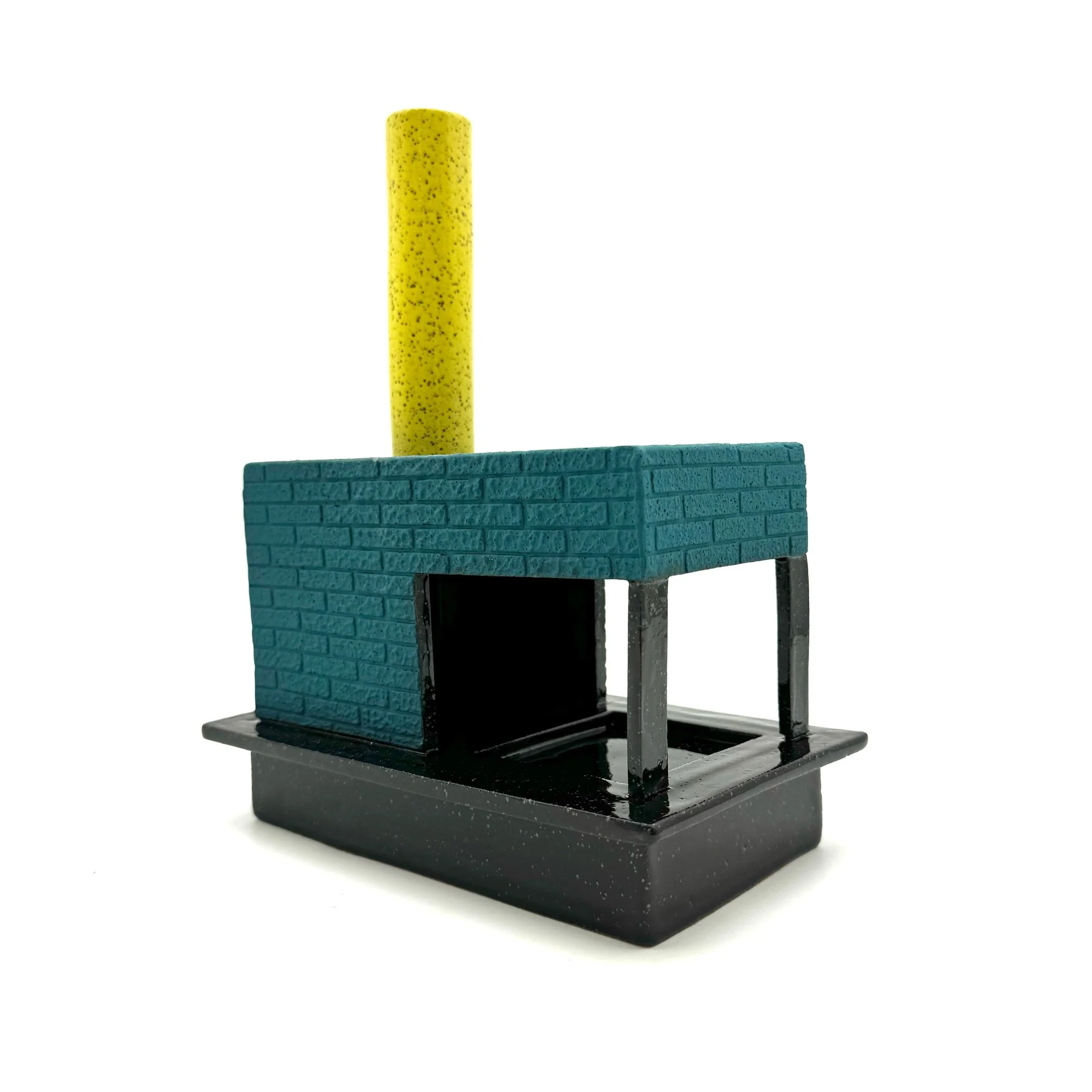 Teal Brick and Yellow Stove Pipe Palo Santo / Incense Burning Fireplace