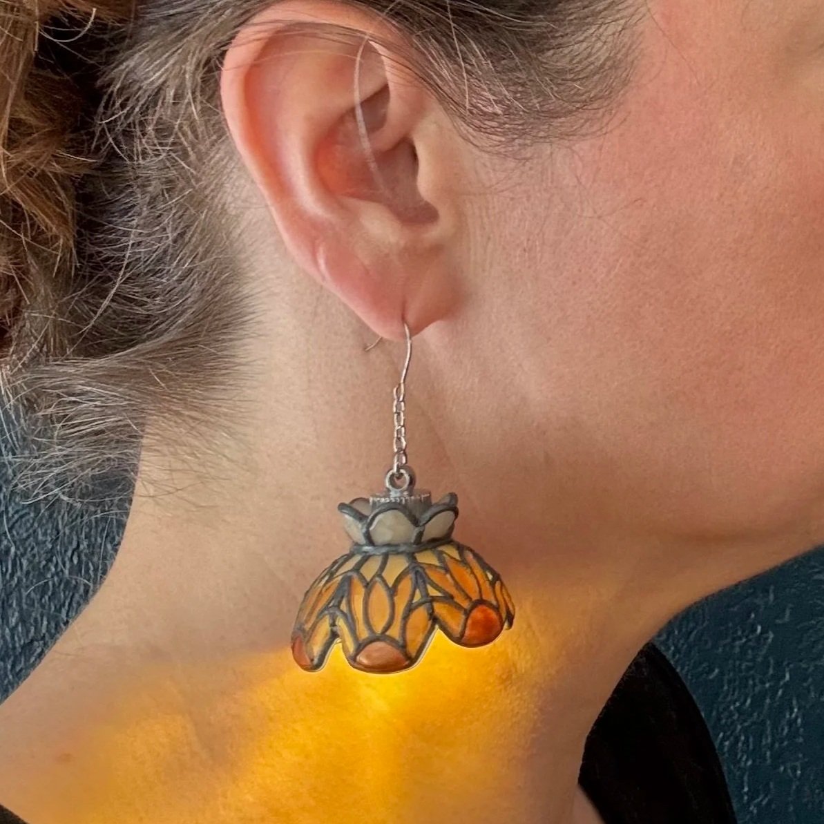 34 PREORDER Hand Leaded Flower Stained Glass Illuminated Earrings (SHIP DATE 6-8 weeks))