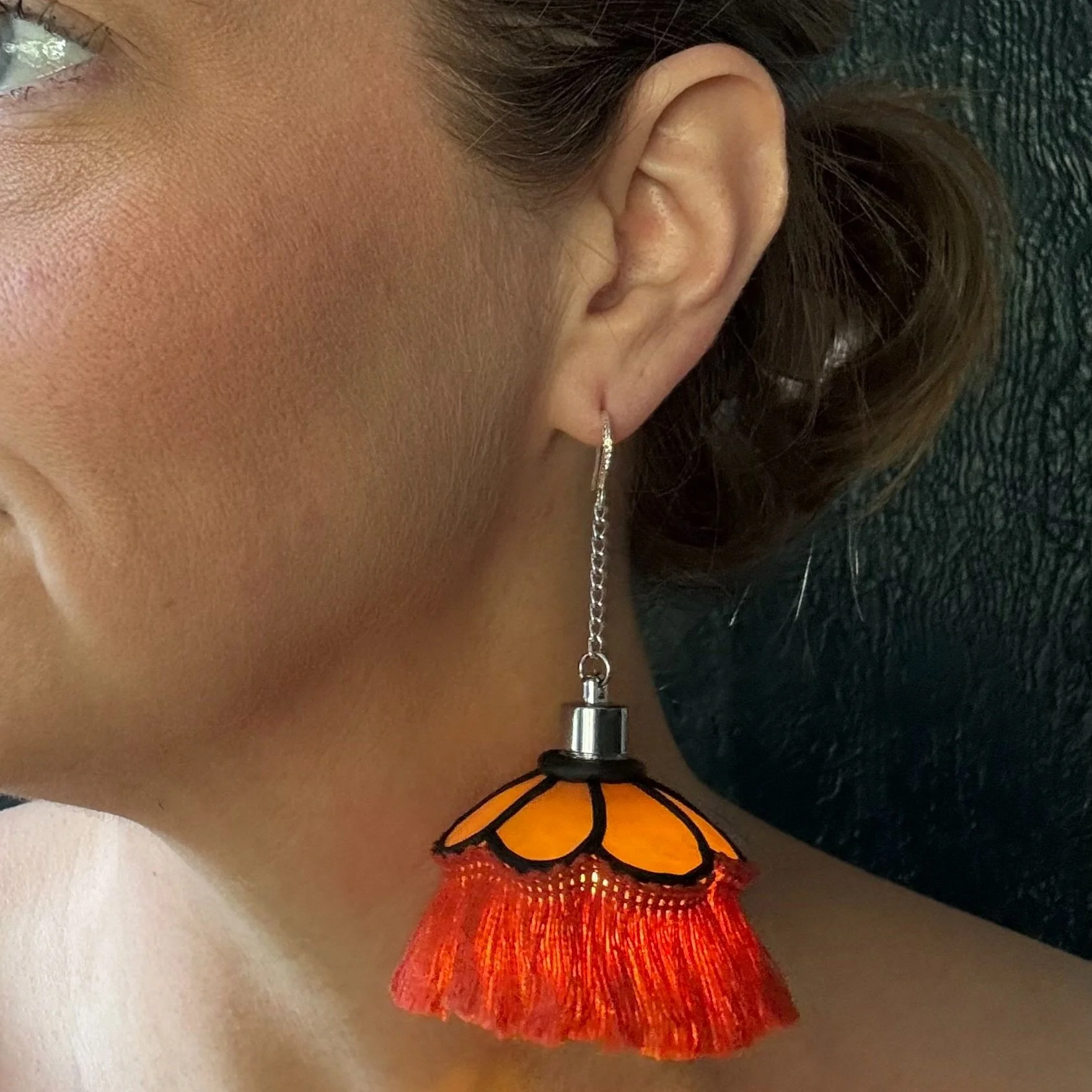 Fringe Stained Glass Lamp Shade Pendant Earrings 5