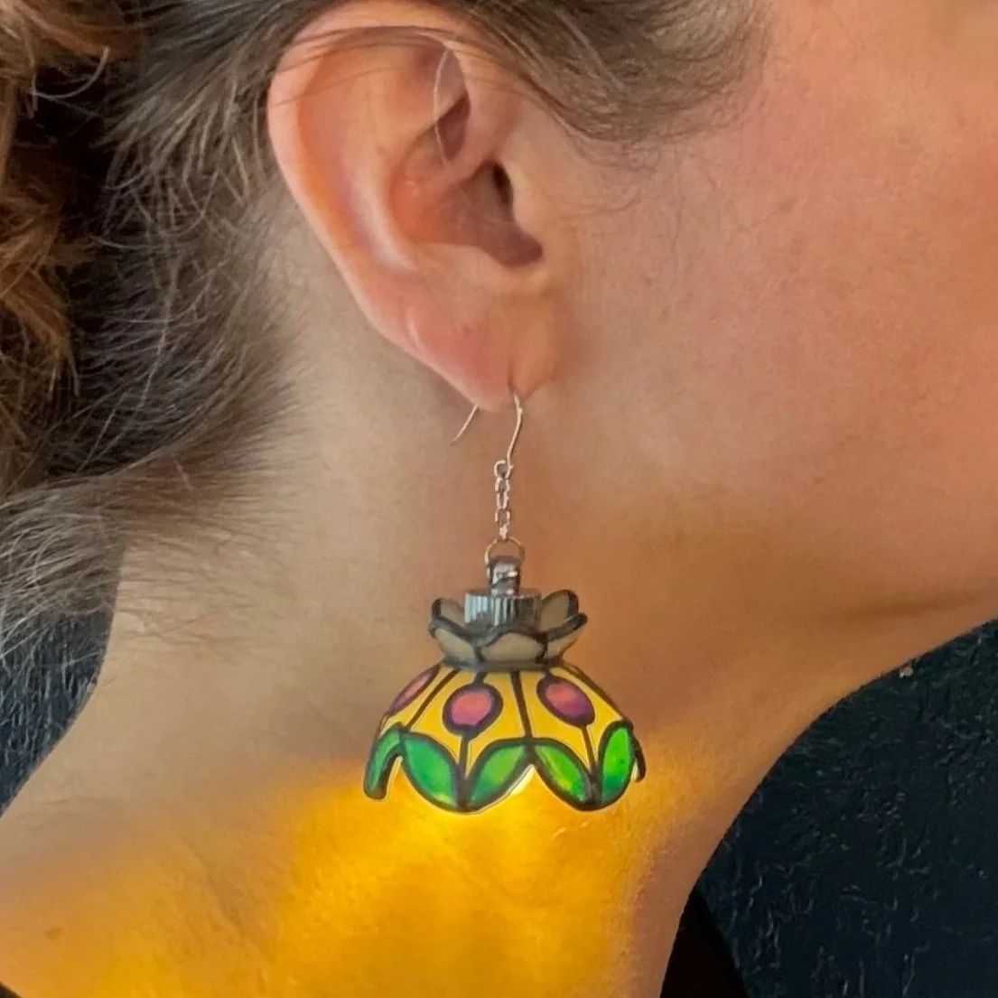 33 PREORDER Hand Leaded Flower Stained Glass Illuminated Earrings (Ship Date 6-8 weeks))