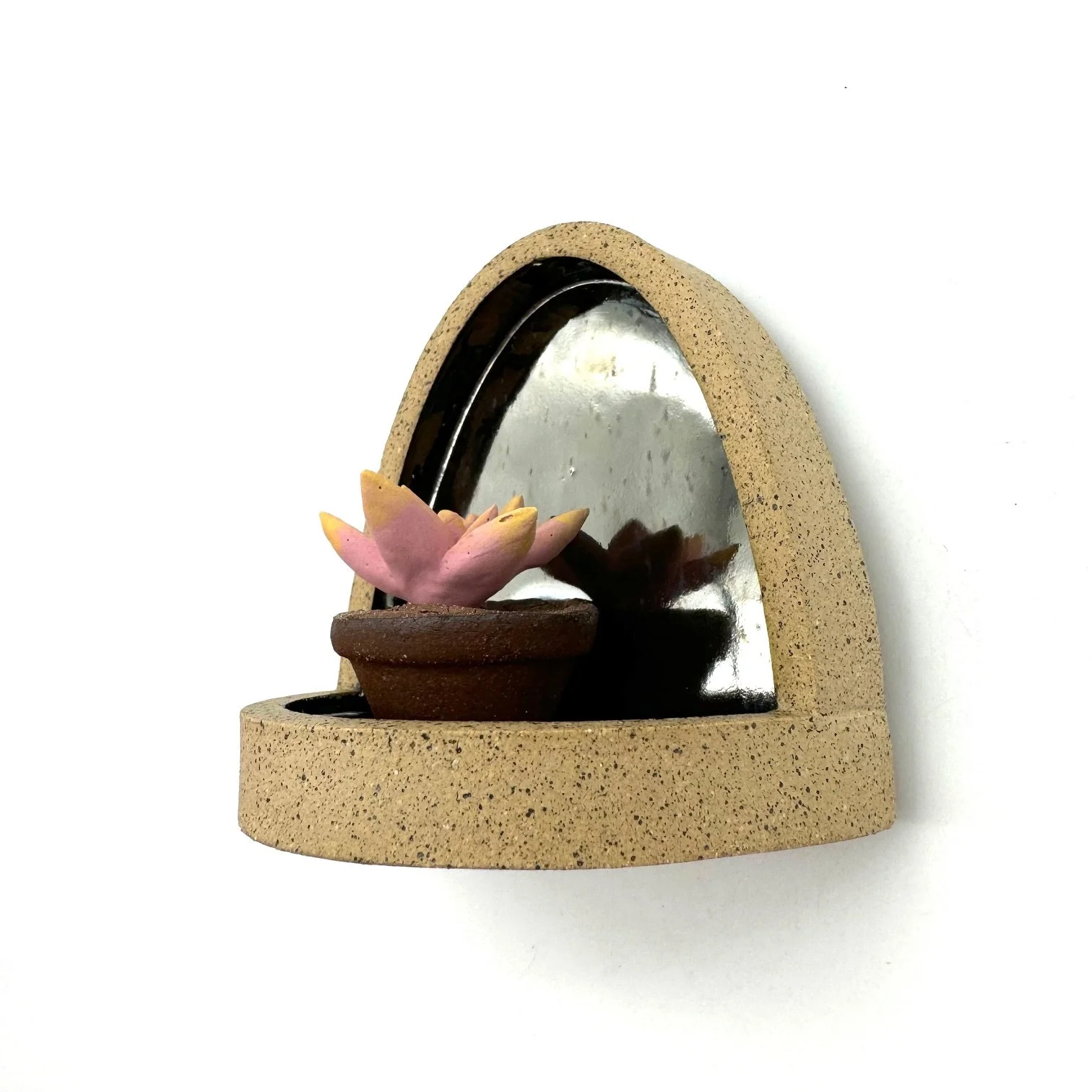 Low Parabolic Wall Hanging Arch with Pink Succulent