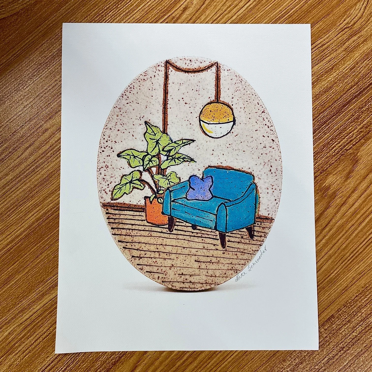 Oval with Teal Chair Fine Art Print