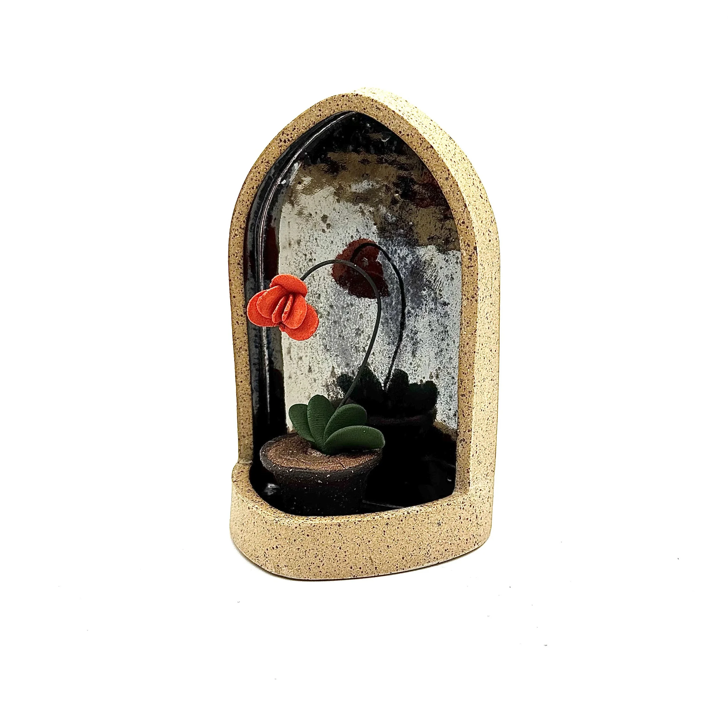 99- Large Gothic Wall Hanging Arch with Red Orange Orchid