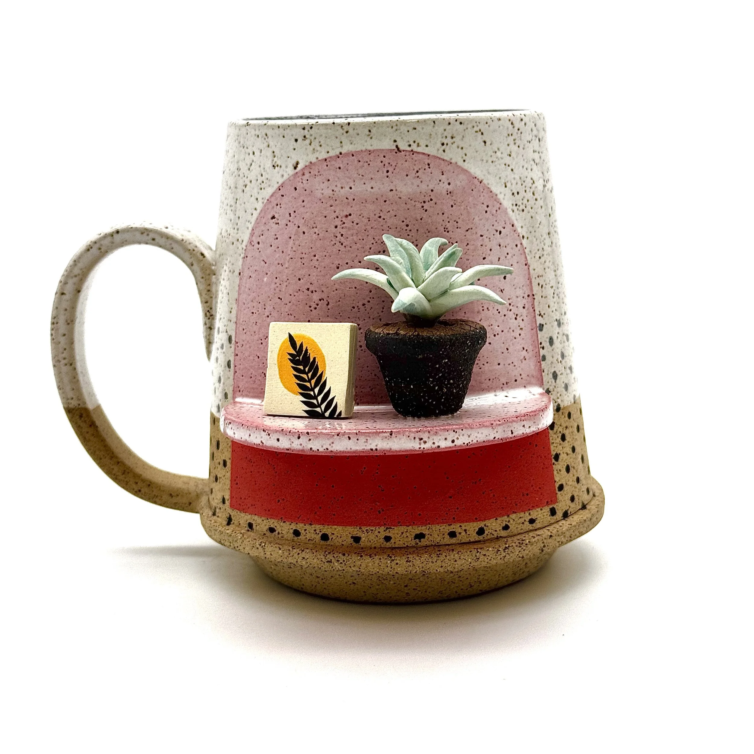 36- Minimal Shape Mug witMosh Pink Arch and Polka-Dot Detail- (most suitable for right handed drinkers)