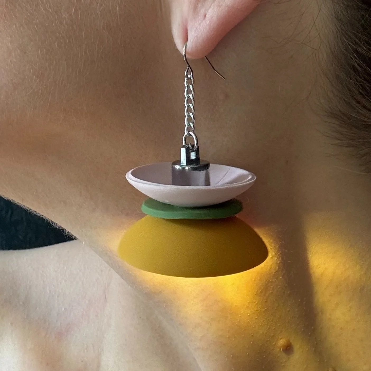 3b Single Preorder 3 Tier Pink Avocado Mustard Illuminated Earring (Ship Date 12/6/25)