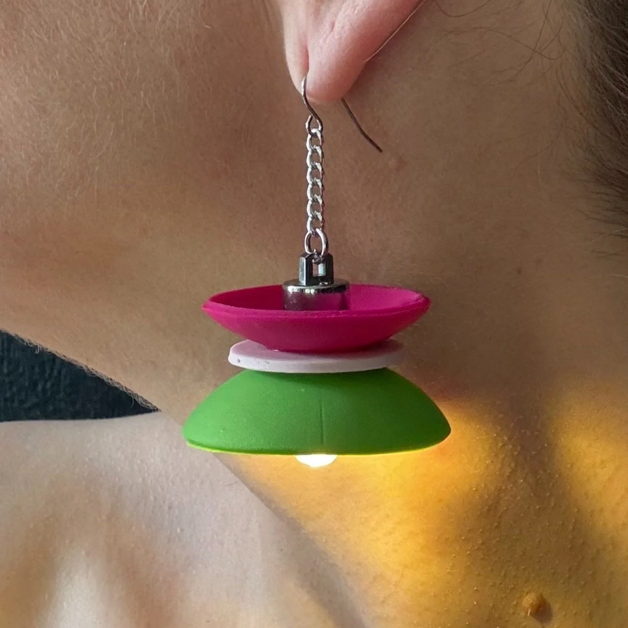 3c Single Preorder 3 Tier Hot Pink, Pearl Green Illuminated Earring (Ship Date 12/6/25)
