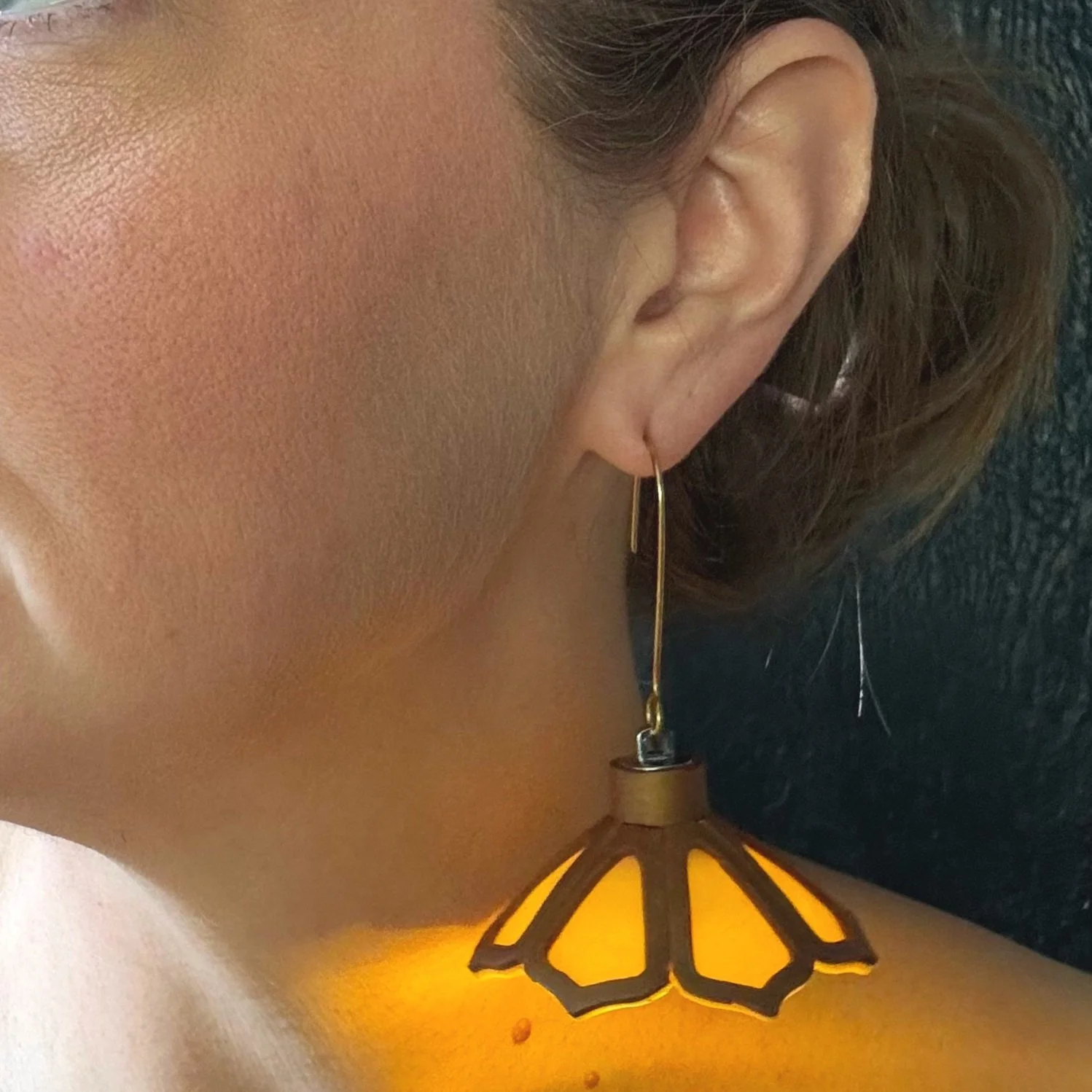 Bronze Petal Window Stained Glass Earrings