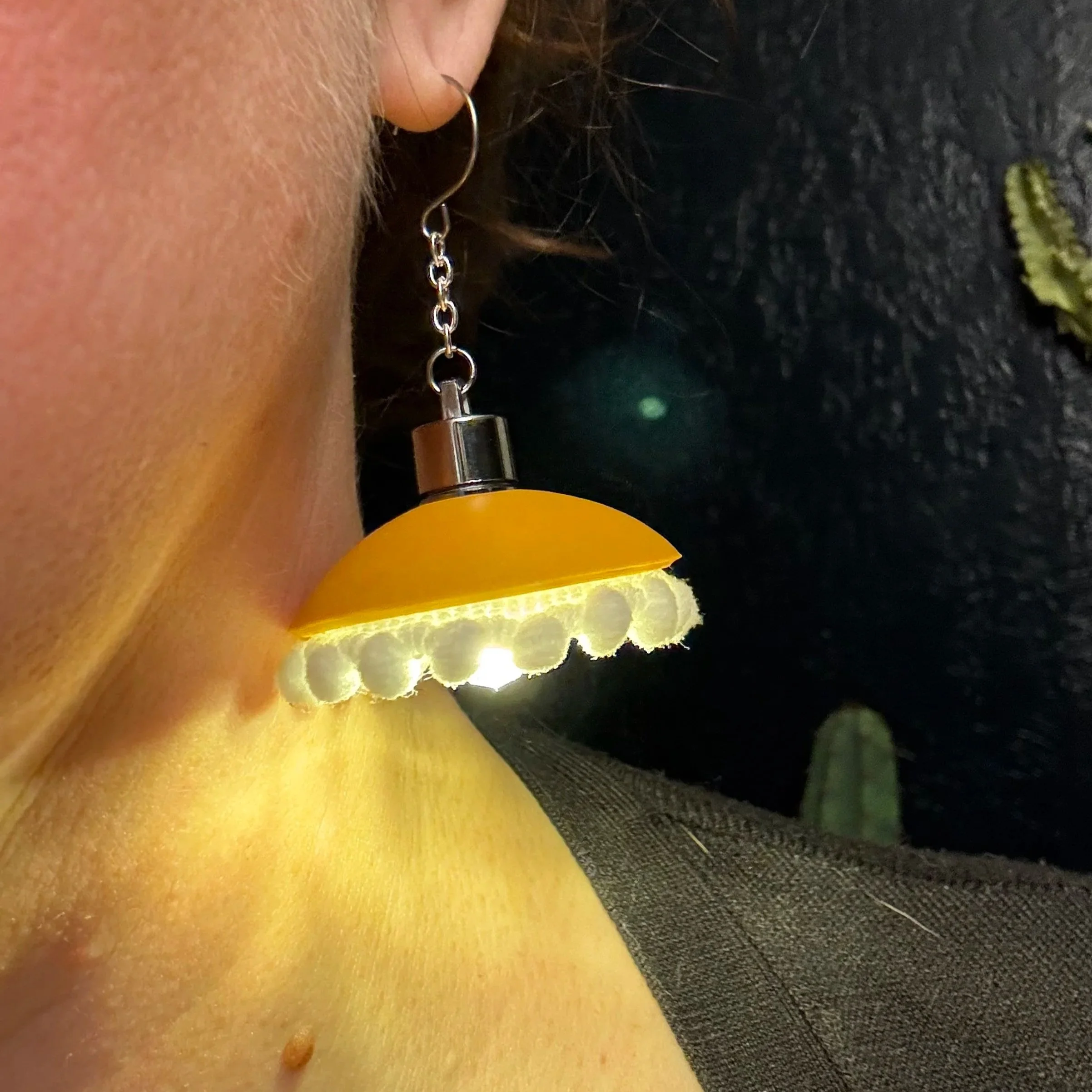 Mustard and White Pom Pom Trim Illuminated Earrings 42