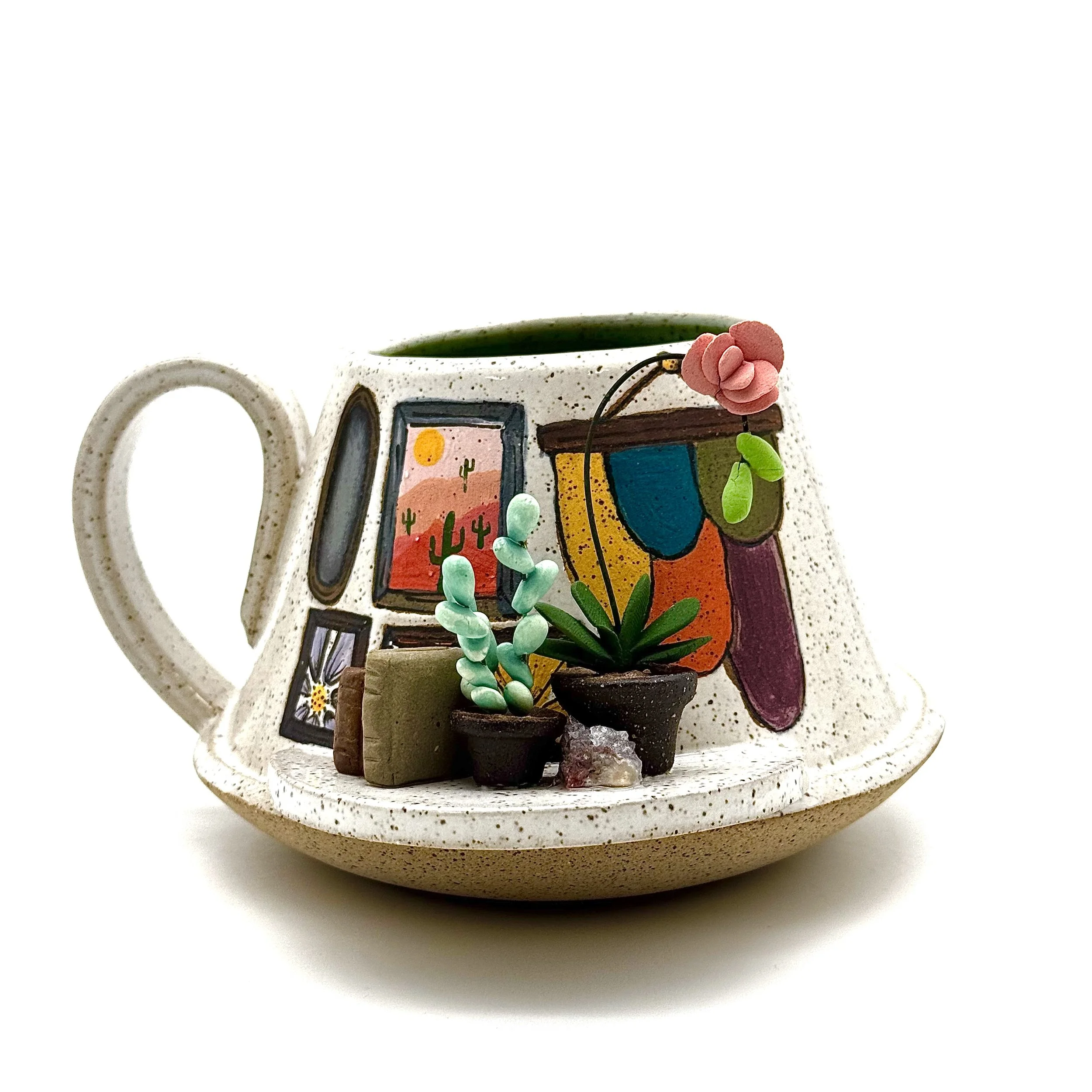 28- Low Tapered Gallery Wall Mug with Colorful Tapestry and Pink Orchid- (Most suitable for right handed drinkers)