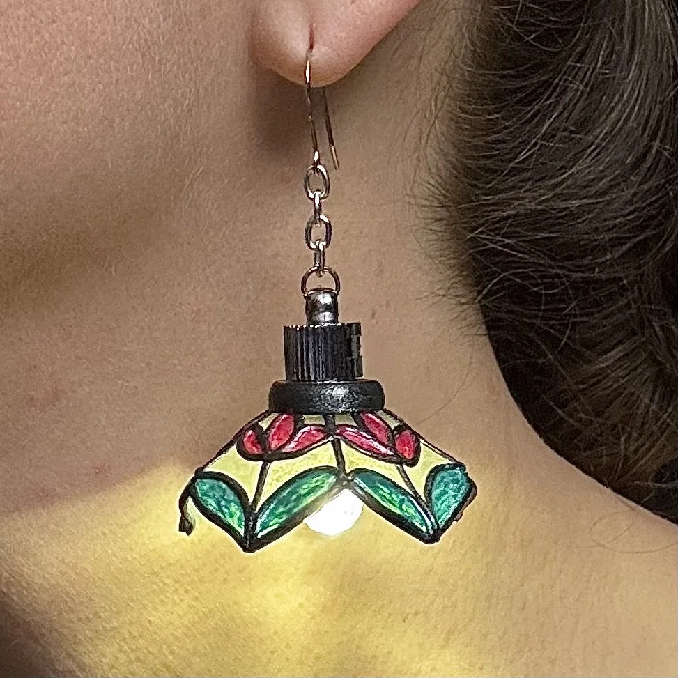 16- Single Preorder Hand "Leaded" Colored Stained Glass Illuminated Earring (Ship Date 12/6/25)