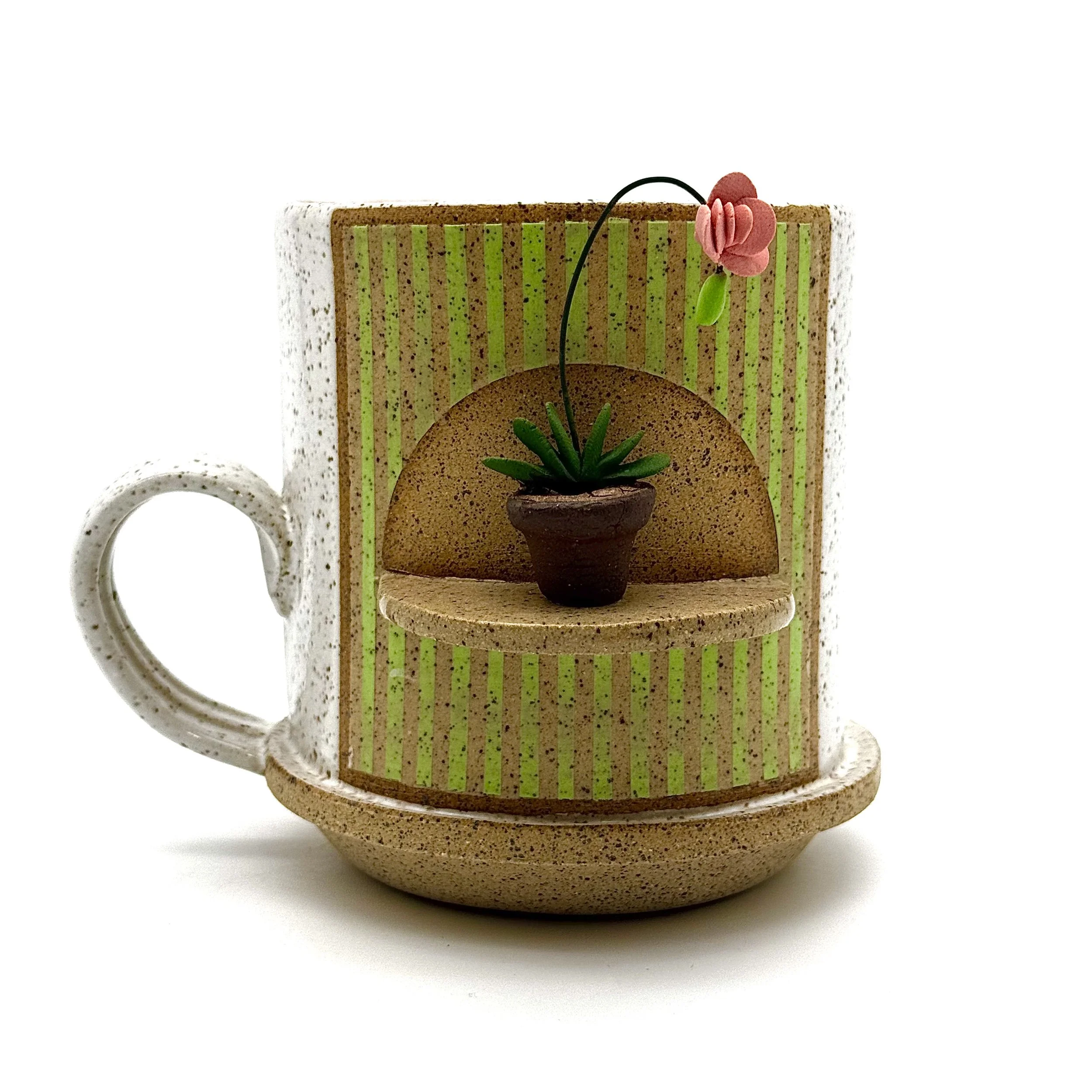 41- Minimal Shape Mug with Green Stripes (most suitable for right handed drinkers)