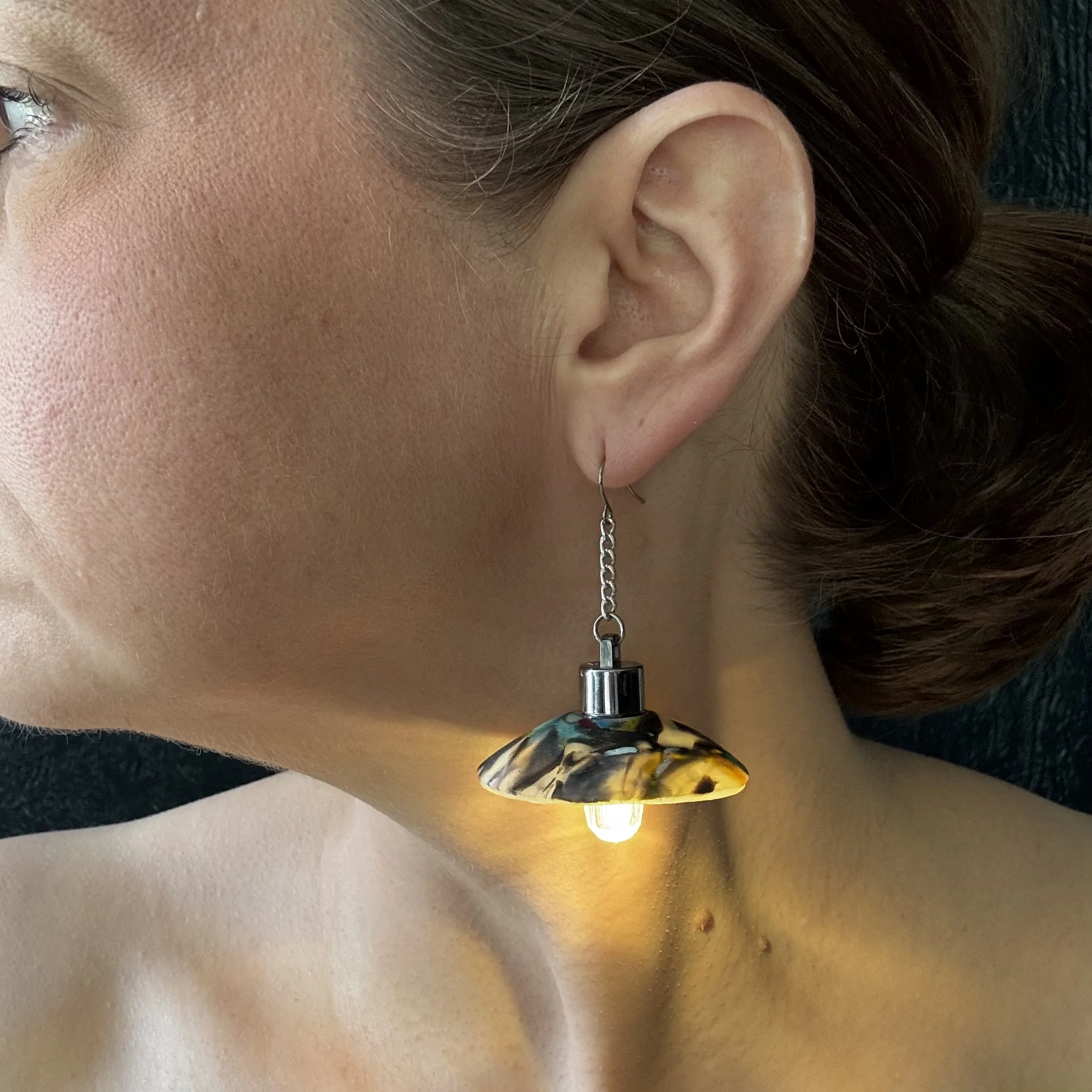 Marbled Recycled Clay Illuminated Earrings Dense Pattern