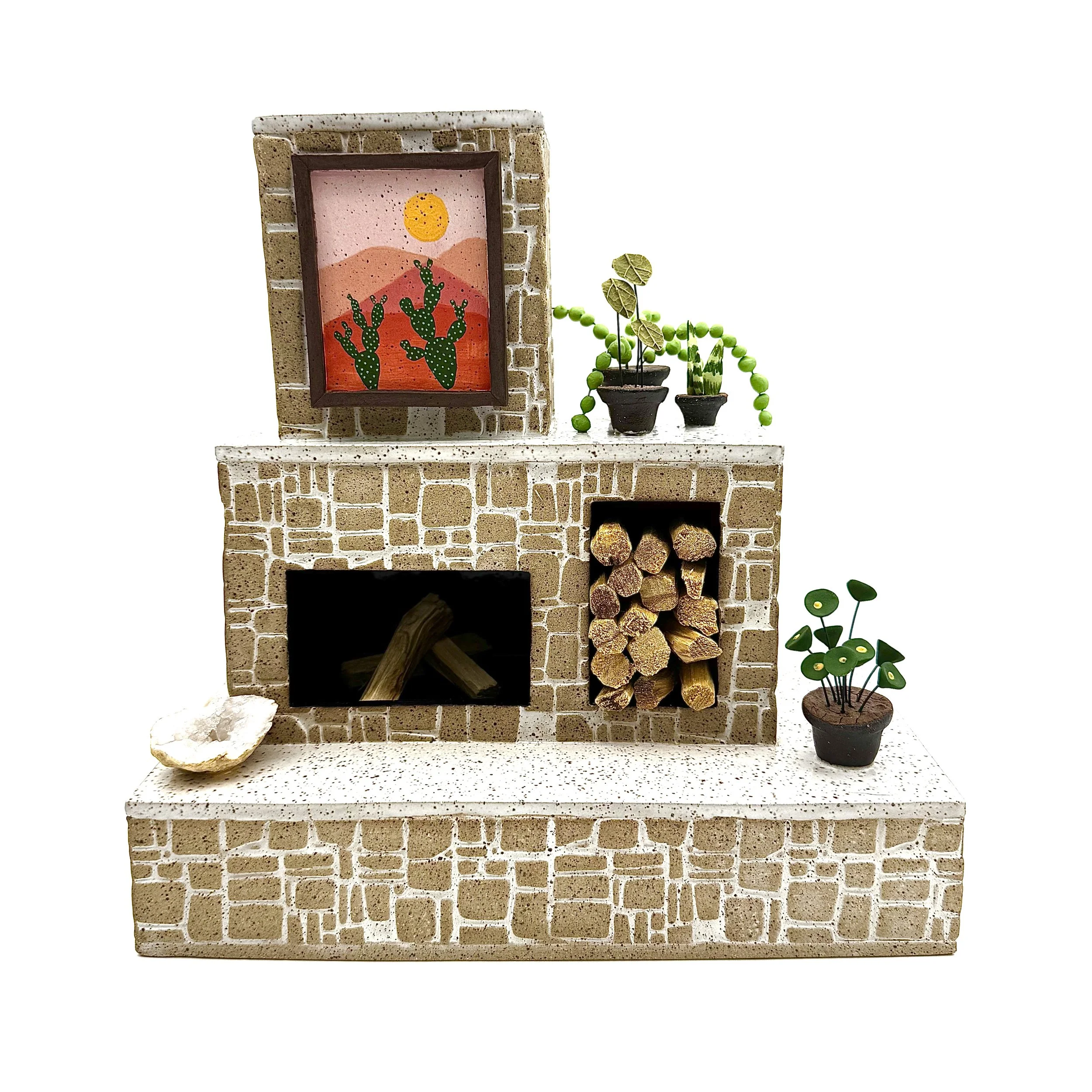 7-Preorder 3 Tier Stone Palo Santo/ Incense Burning Fireplace with Built in Log Storage (right)