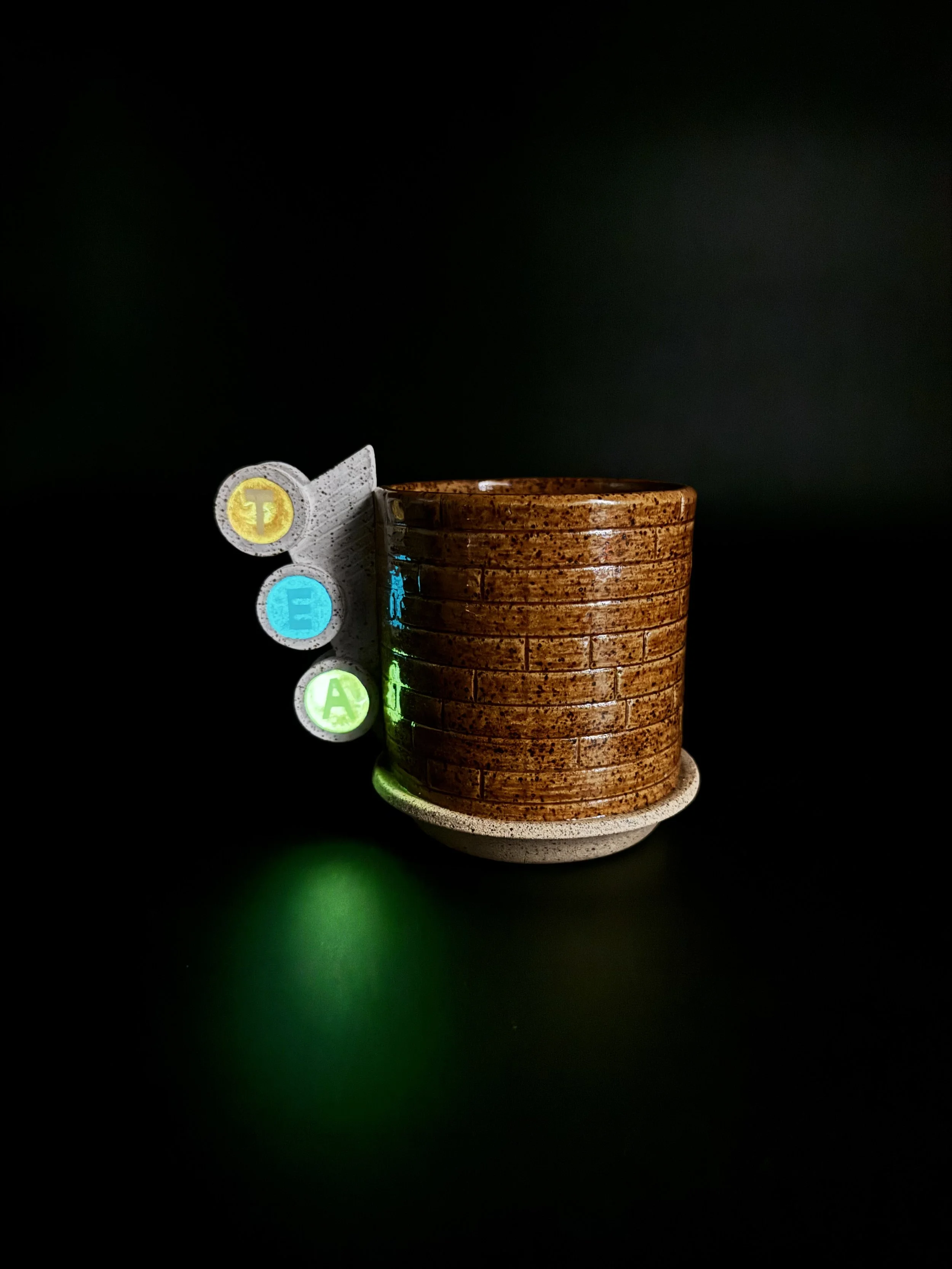 Glow in the Dark "Hot Tea" Googie Sign Mug with Wood Paneling