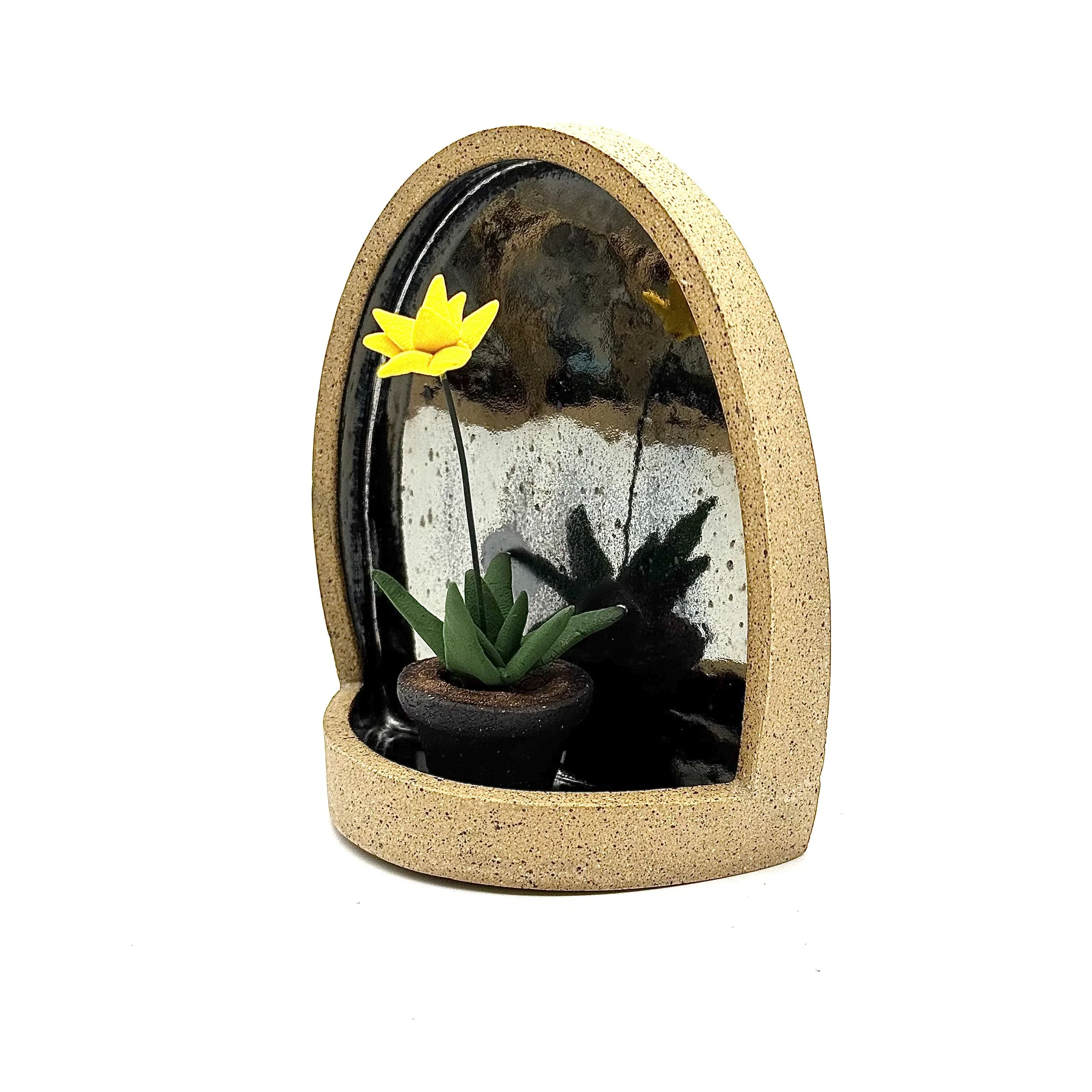 82- Large Tapered Parabolic Wall Hanging Arch with Yellow Bromeliad