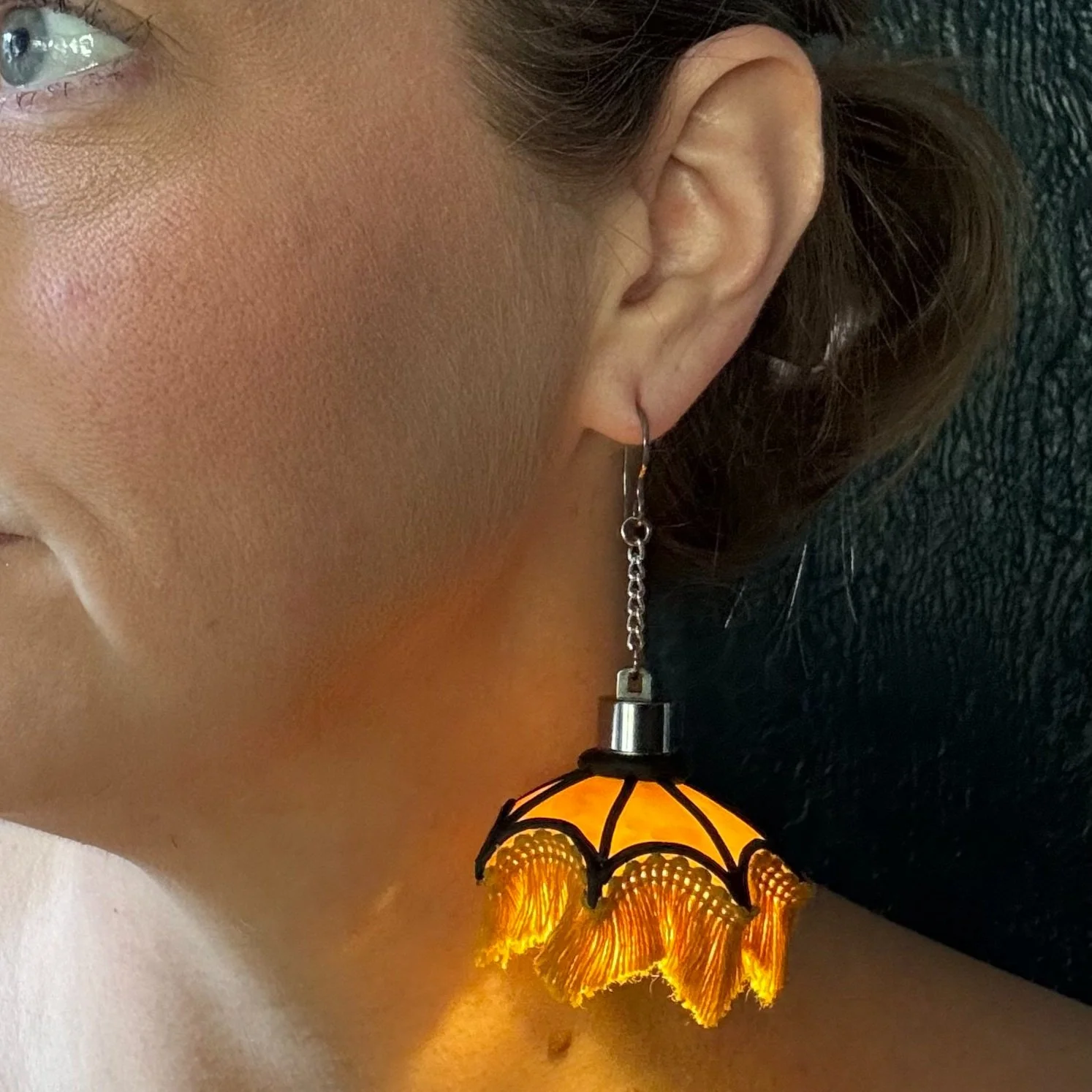 Wonky Fringe Strained Glass Lamp Shade Pendant Earrings 6