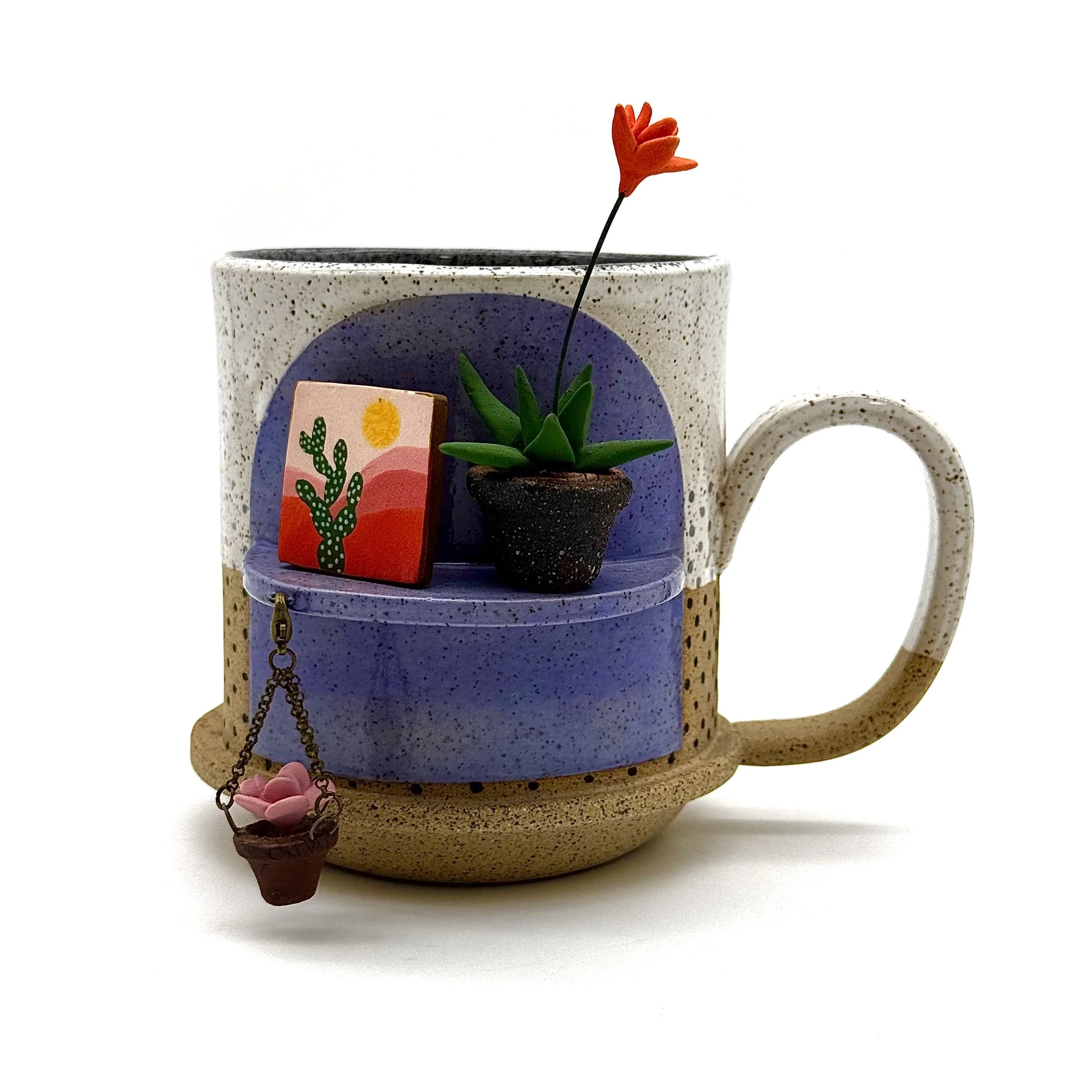 37- Minimal Shape Mug with Purple Arch, Polka-Dot Detail and Hanging Succulent- (most suitable for left handed drinkers)