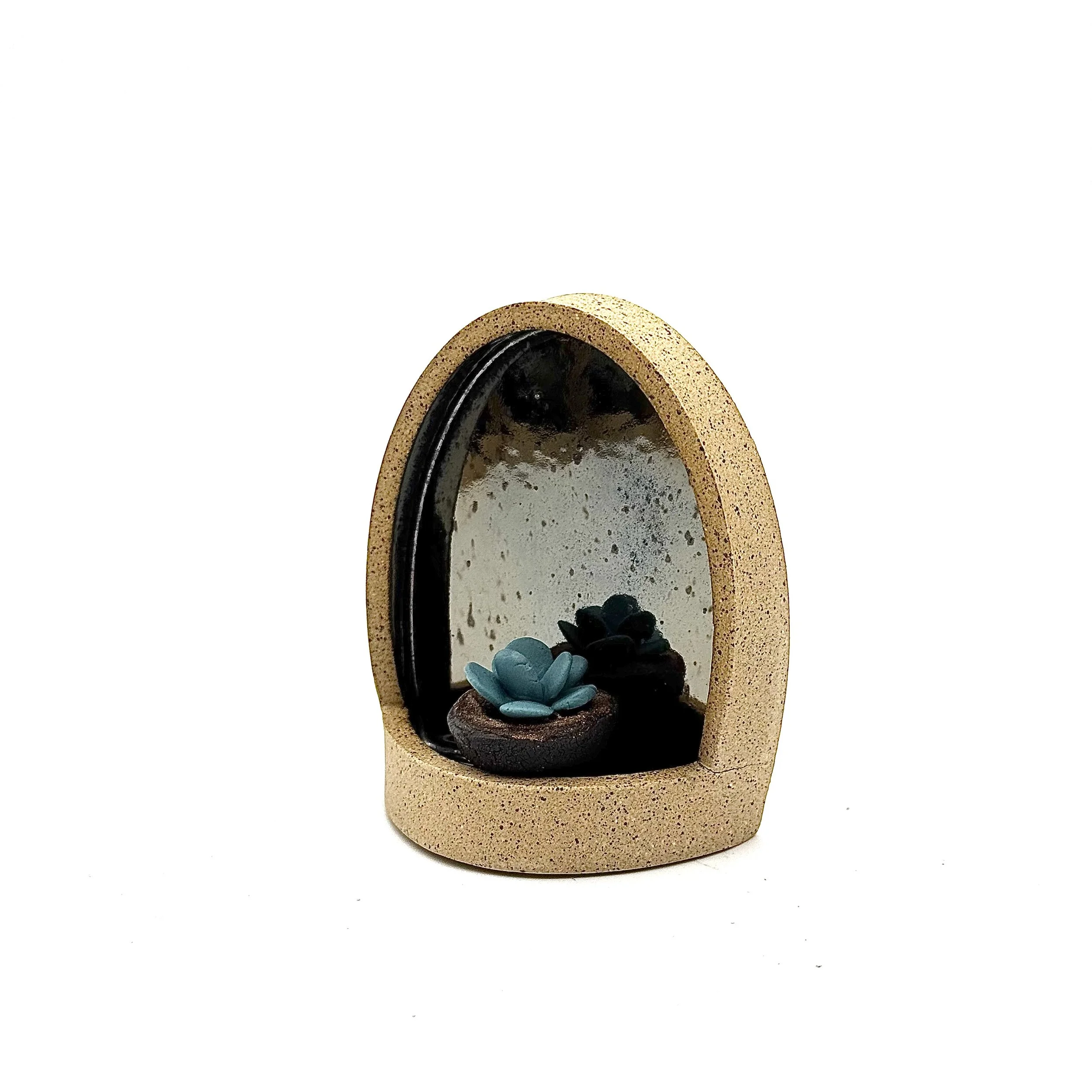 77- Small Tapered Parabolic Wall Hanging Arch with Blue Succulent